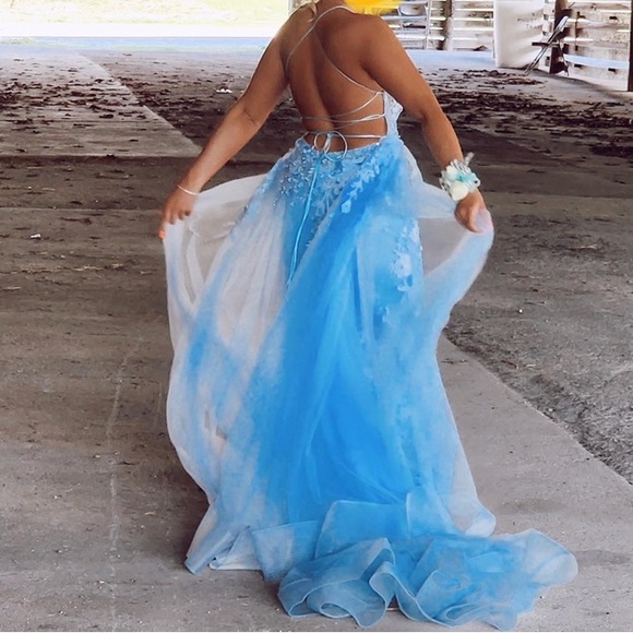 periwinkle formal dress. with detachable back. size 6 fits more like a 4. - Picture 1 of 9